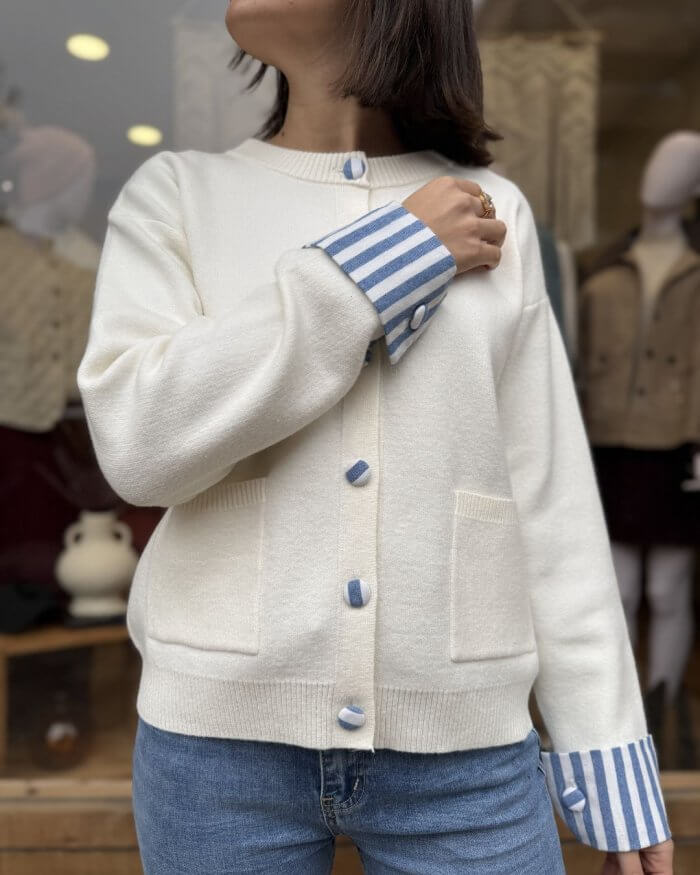 Chaqueta de Punto con Detalle de Puños a Rayas - Imagen 2
